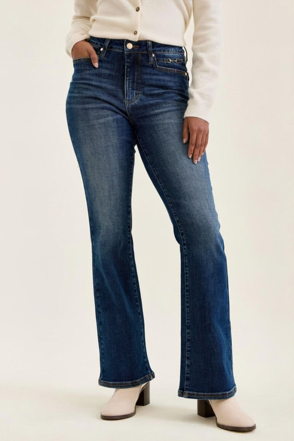 Judy Blue Mid-Rise Bootcut with Harness Trim Dark Jeans