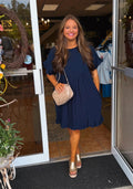 Curvy Melody Midnight Linen Babydoll Dress