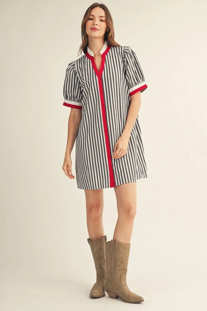 Jinnifer Puff Sleeve Button Down Shift Dress