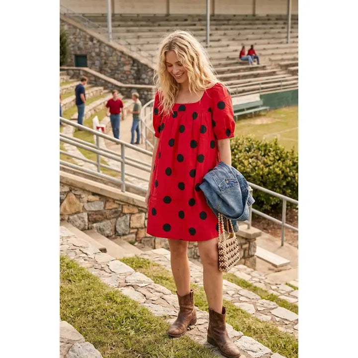 Gameday Polka Dot Puff Sleeve Dress