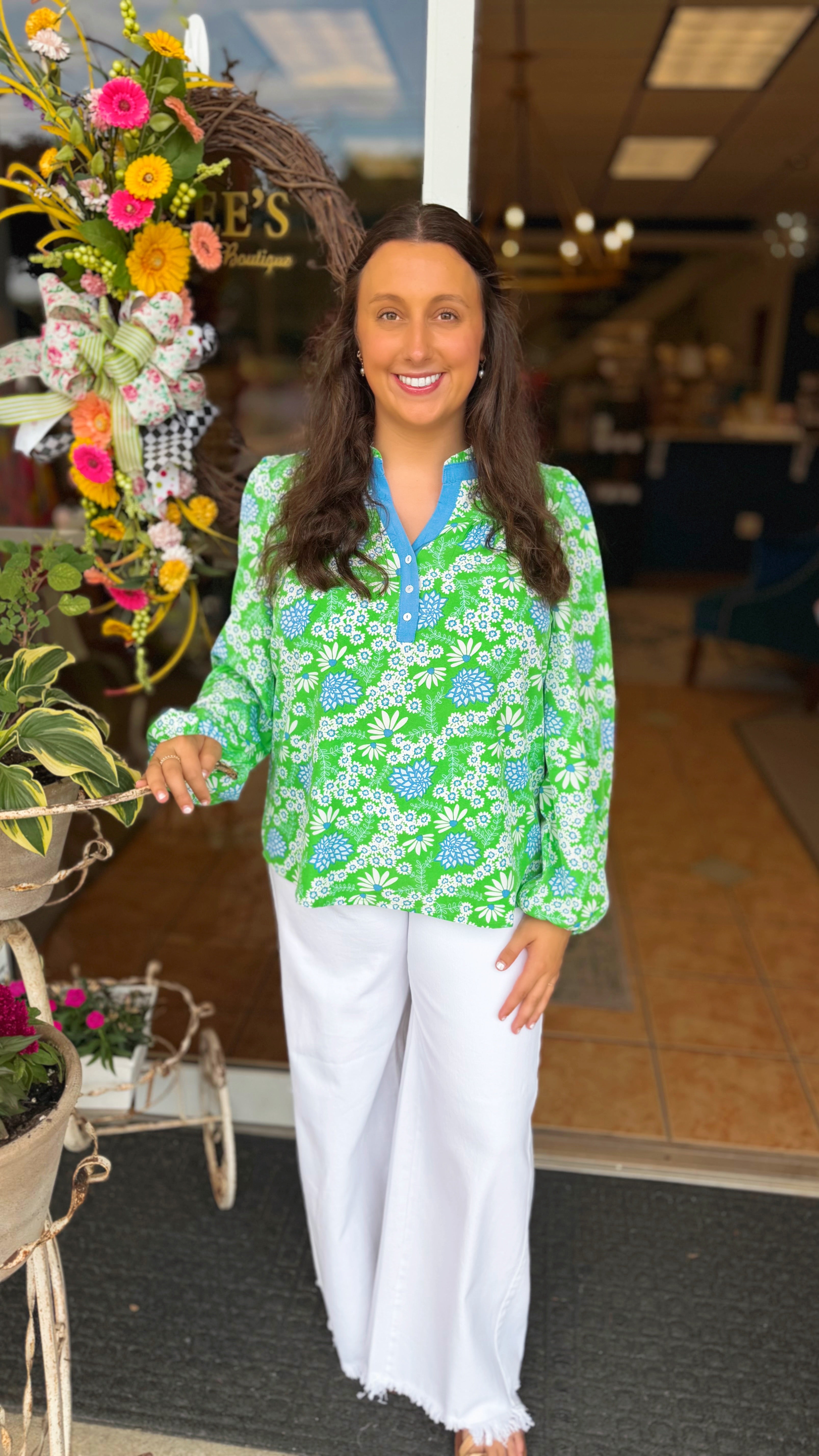 Gianna Daisy Chain Green Top
