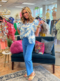 Anna Blue Abstract Mixed Print Top