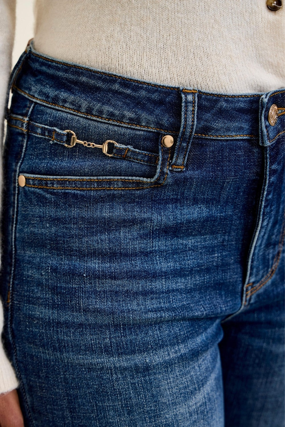 Judy Blue Mid-Rise Bootcut with Harness Trim Dark Jeans