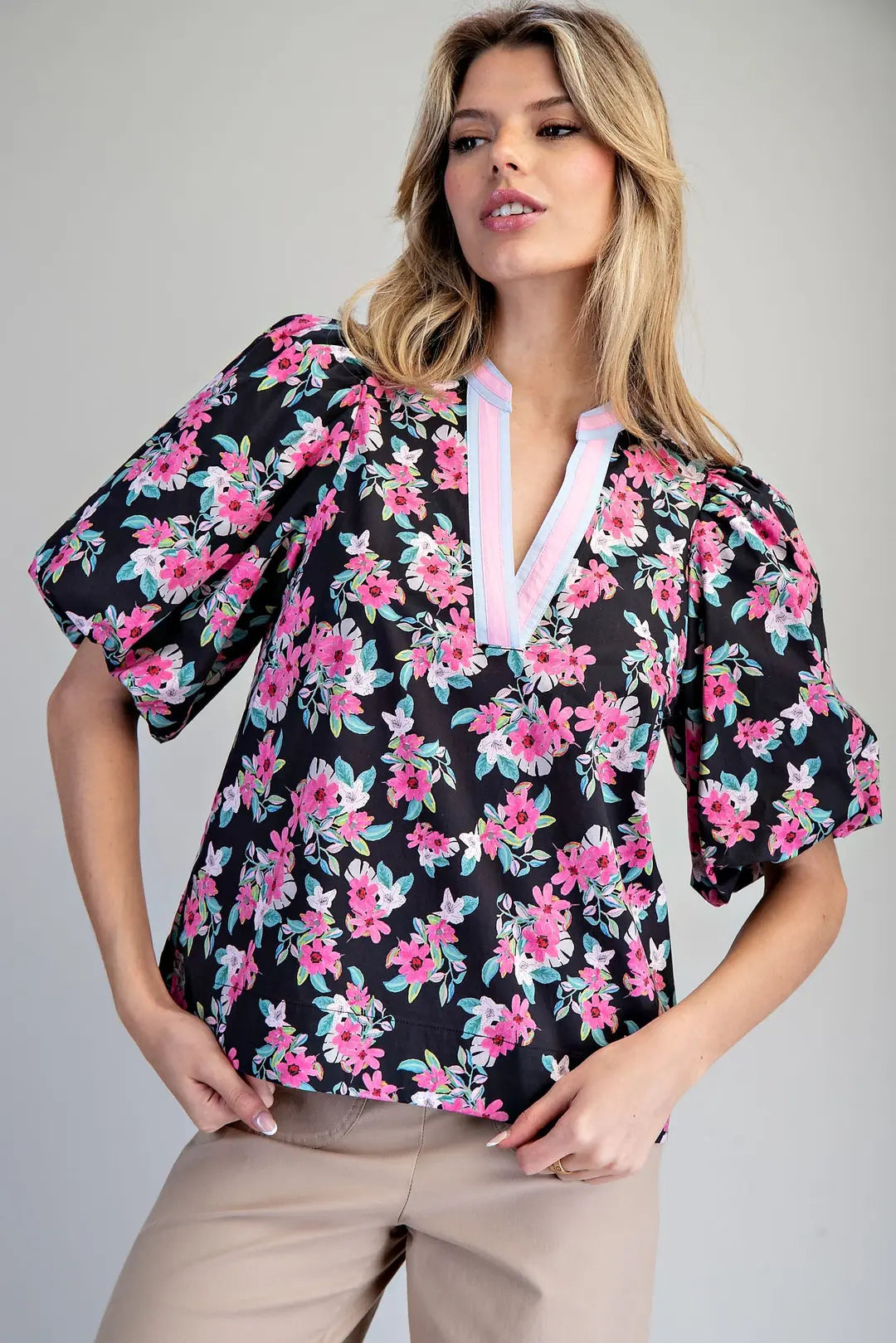 Amie Floral Top in Black