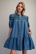 Becca Bleached Washed Button Down Mini Denim Dress