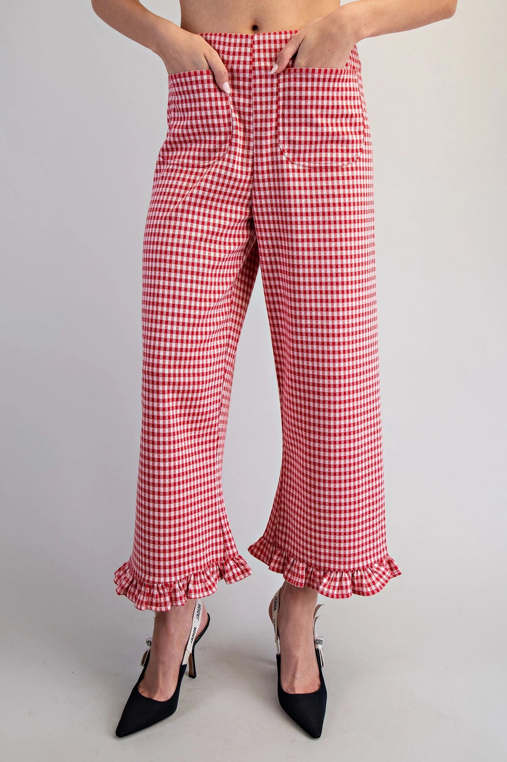 Sandra Rae Gingham Ruffle Hem Pants