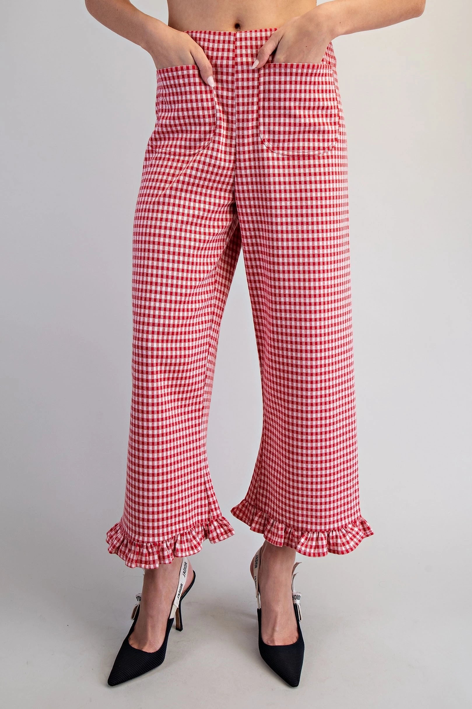 Sandra Rae Gingham Ruffle Hem Pants