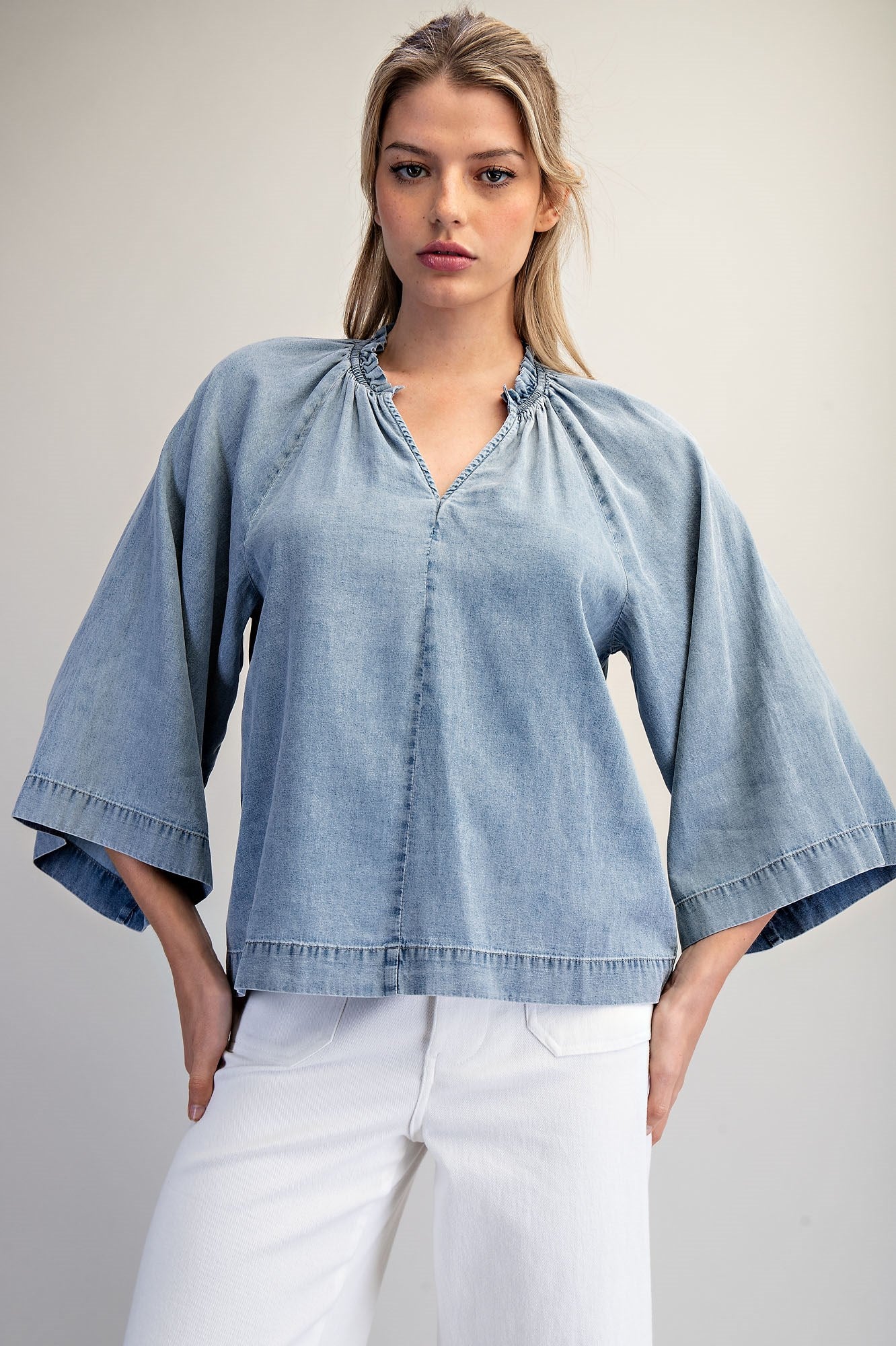 Kendra Kimono Sleeve Denim Top