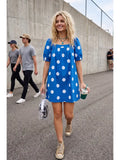 Gameday Polka Dot Blue Puff Sleeve Dress