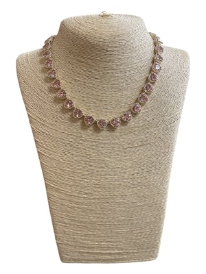 Cubic Zirconia Pink Hearts 14K Gold Plated Necklace