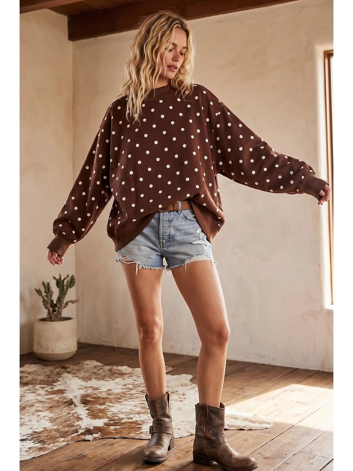 Hazel Polka Dot Oversize Scuba Top