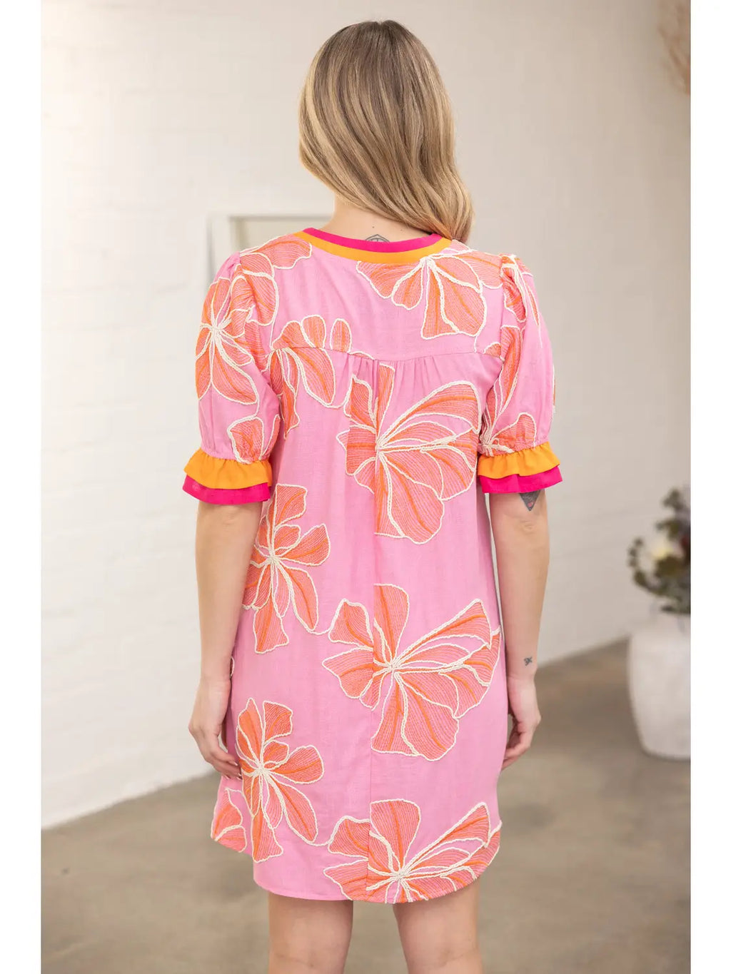 Josie Pink Floral Embroidered Dress