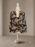 Lacey Long Sleeve Embroidered V Neck Top