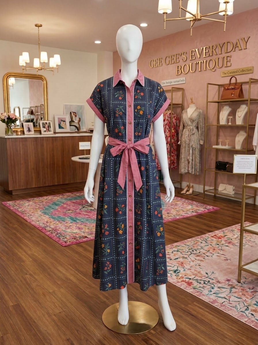 Emma Lee Mix Floral Button Front Midi Dress