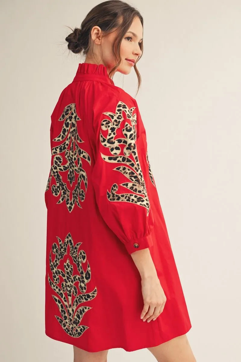 Leona Baroque Floral Applique Shift Dress