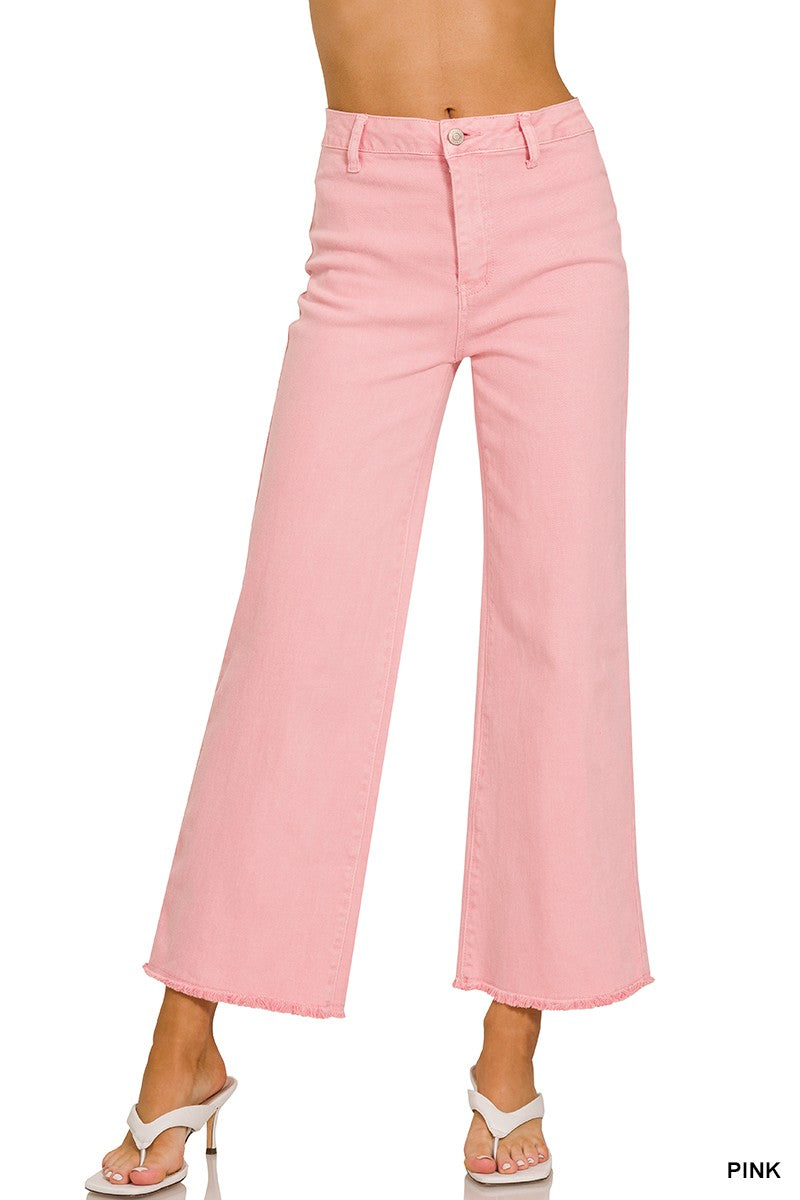 Halsey Acid Washed Cutoff Straight Wide Jeans