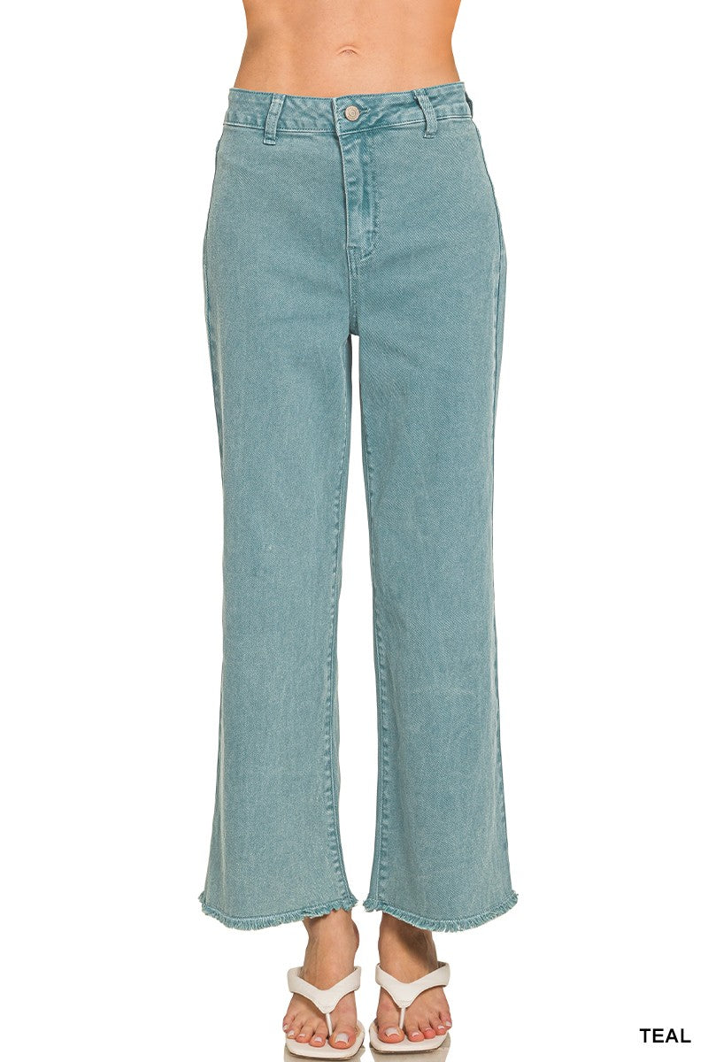 Trish Frayed Acid Wash Straight Wide Pants