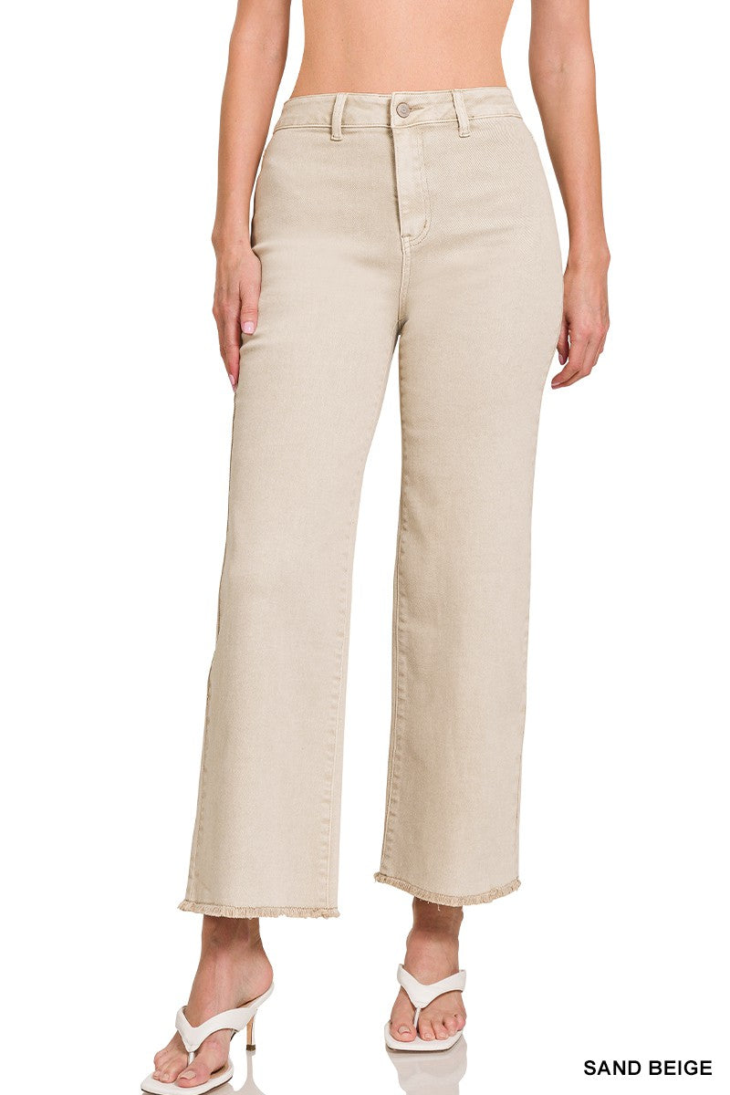 Trish Frayed Acid Wash Straight Wide Pants