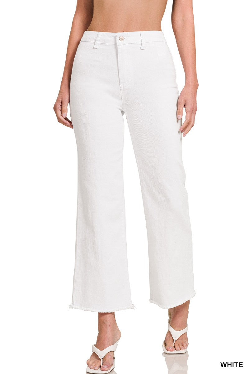 Halsey Acid Washed Cutoff Straight Wide Jeans