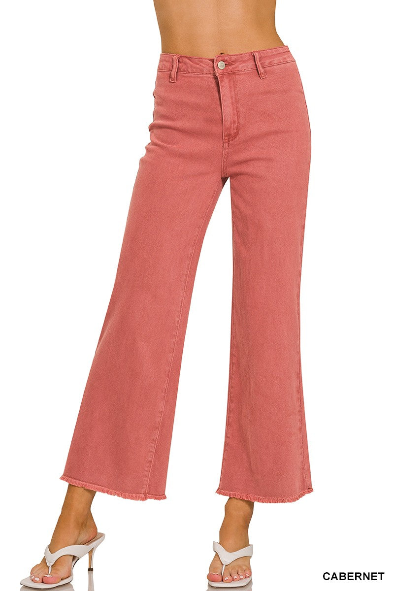 Halsey Acid Washed Cutoff Straight Wide Jeans