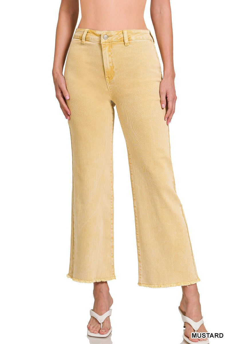 Halsey Acid Washed Cutoff Straight Wide Jeans