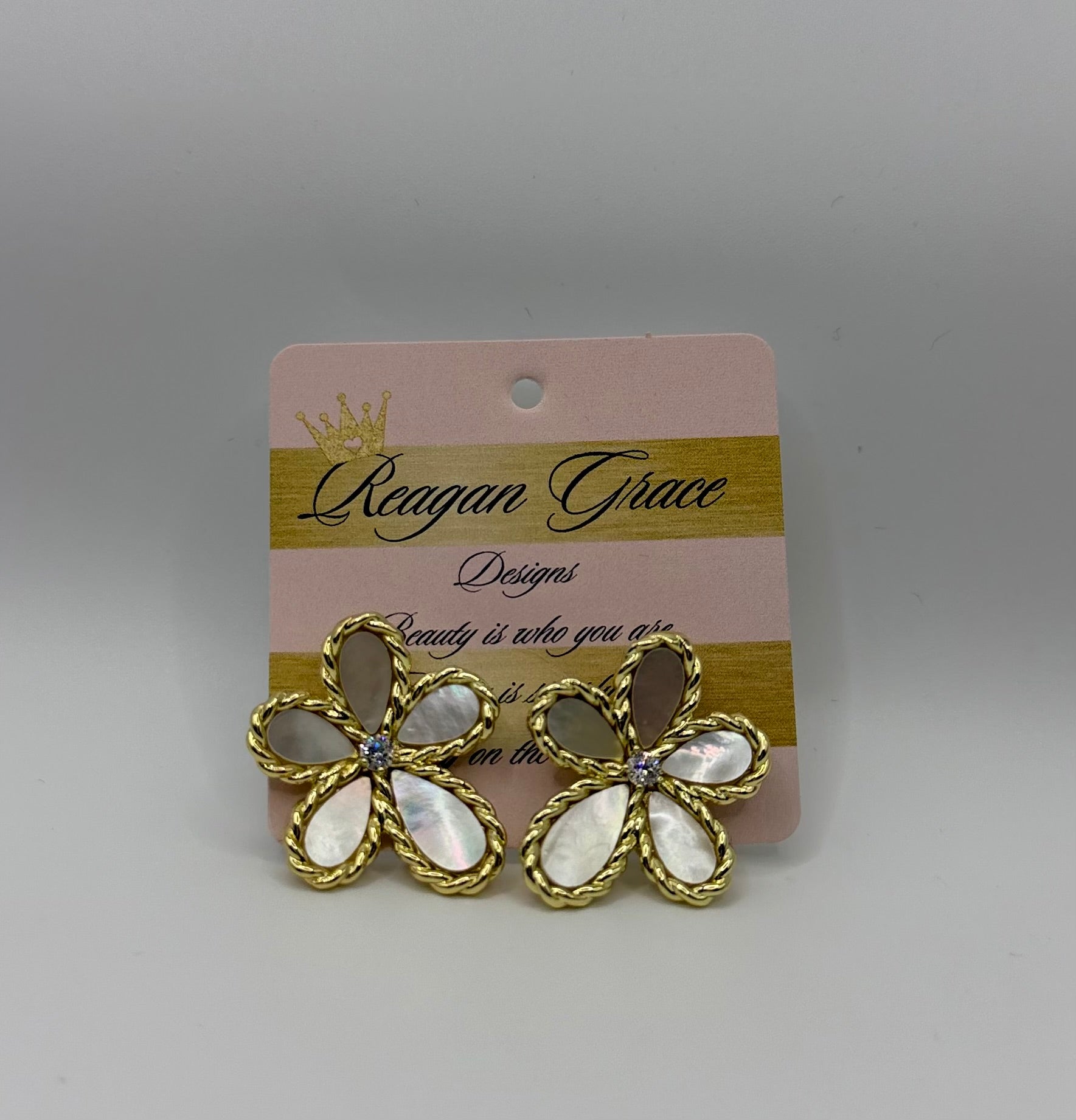 RG White Flower Post Earrings