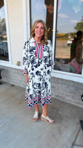 Natalie Navy Boho Tiered Midi Dress