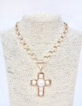 RG Gold Circle Chain With Cross And Pearl Accents Necklace