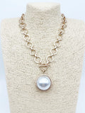 RG Gold Open Chain With Circle Pearl 16-18" Necklace