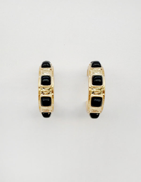 RG Worn Gold 1.25 Earring sWith Black Stone Accents