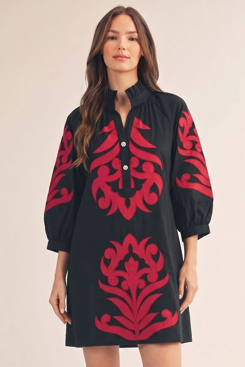Sadie Mae Baroque Floral Applique Shift Dress