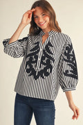 Samantha Baroque Stripe V Neck Top