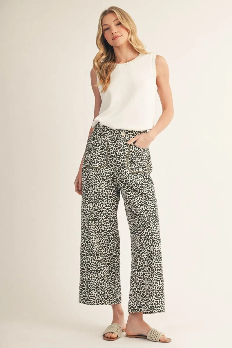 Marilyn High Waist Leopard Print Wide Leg Pants
