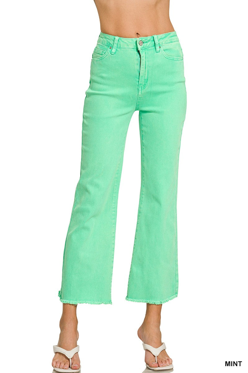 Halsey Acid Washed Cutoff Straight Wide Jeans