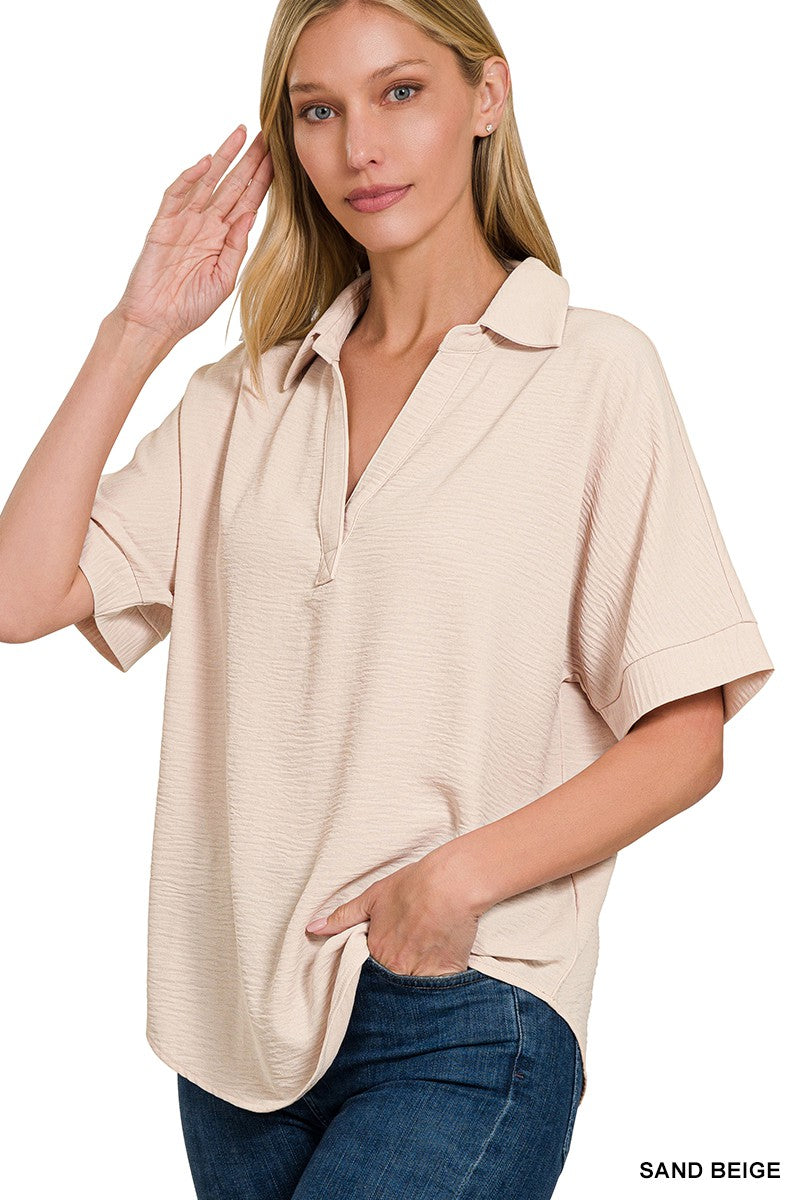 Sabrina Collared Woven Airflow Top