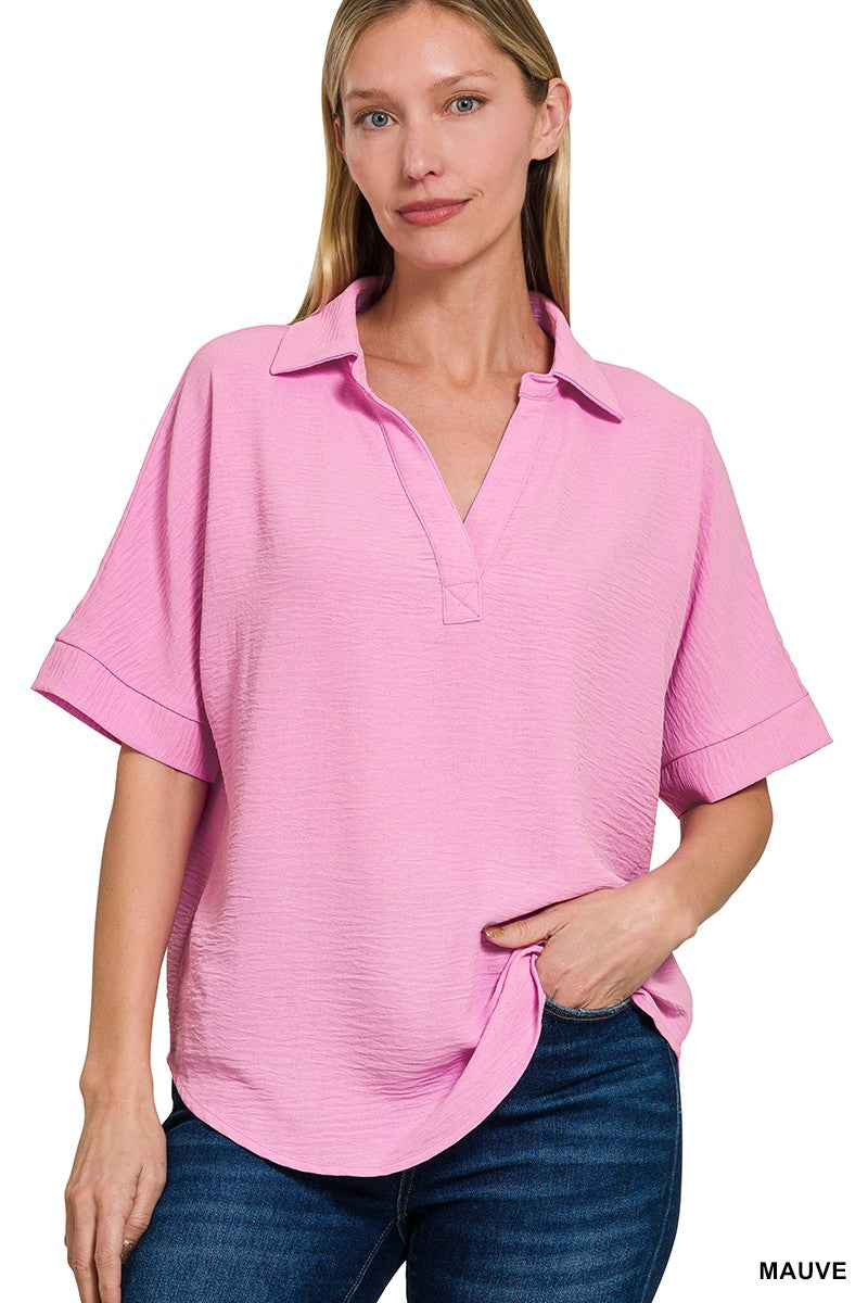 Sabrina Collared Woven Airflow Top