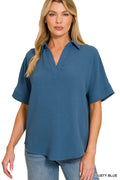 Sabrina Collared Woven Airflow Top