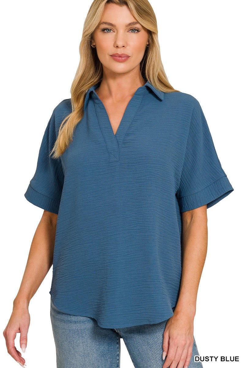 Sabrina Collared Woven Airflow Top