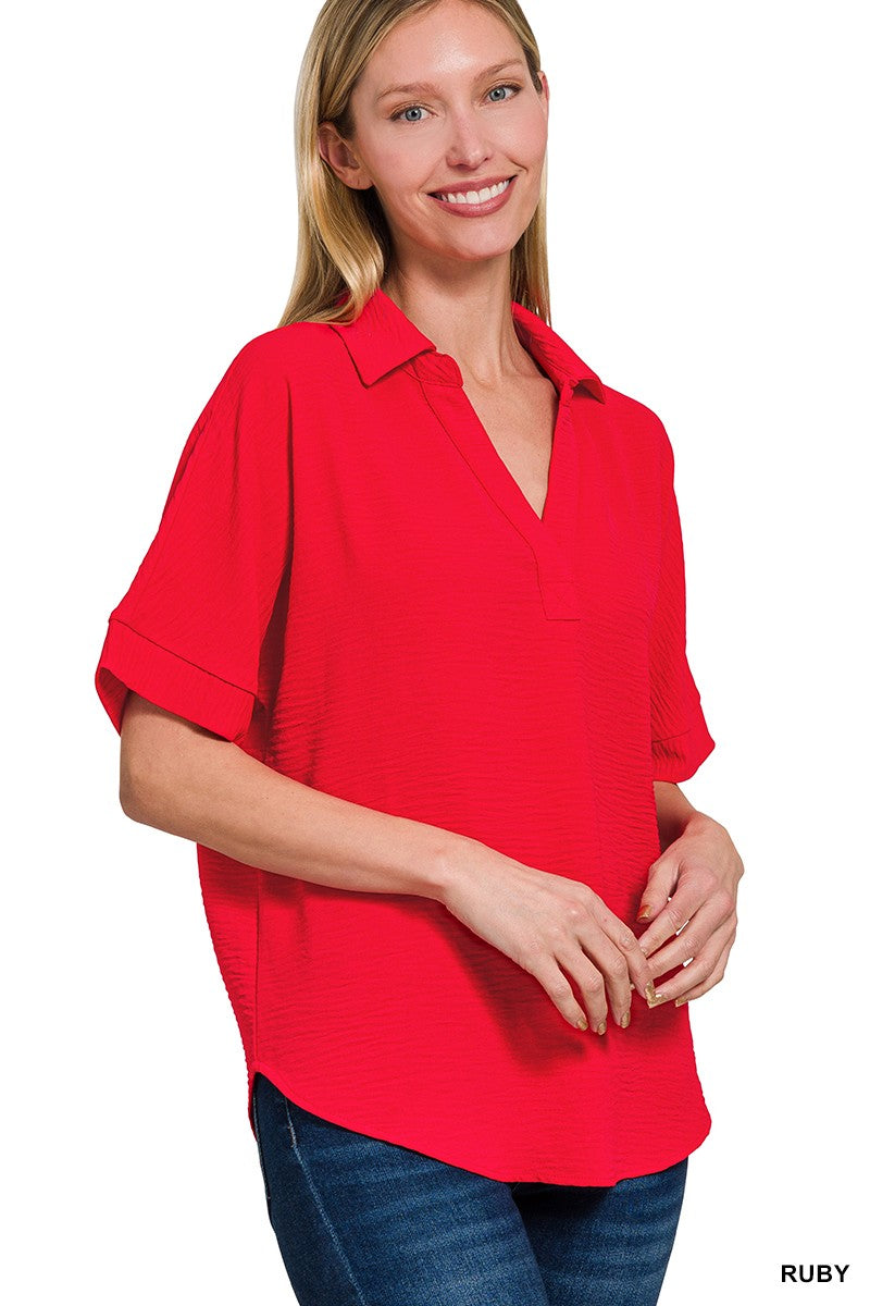 Sabrina Collared Woven Airflow Top