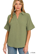 Sabrina Collared Woven Airflow Top