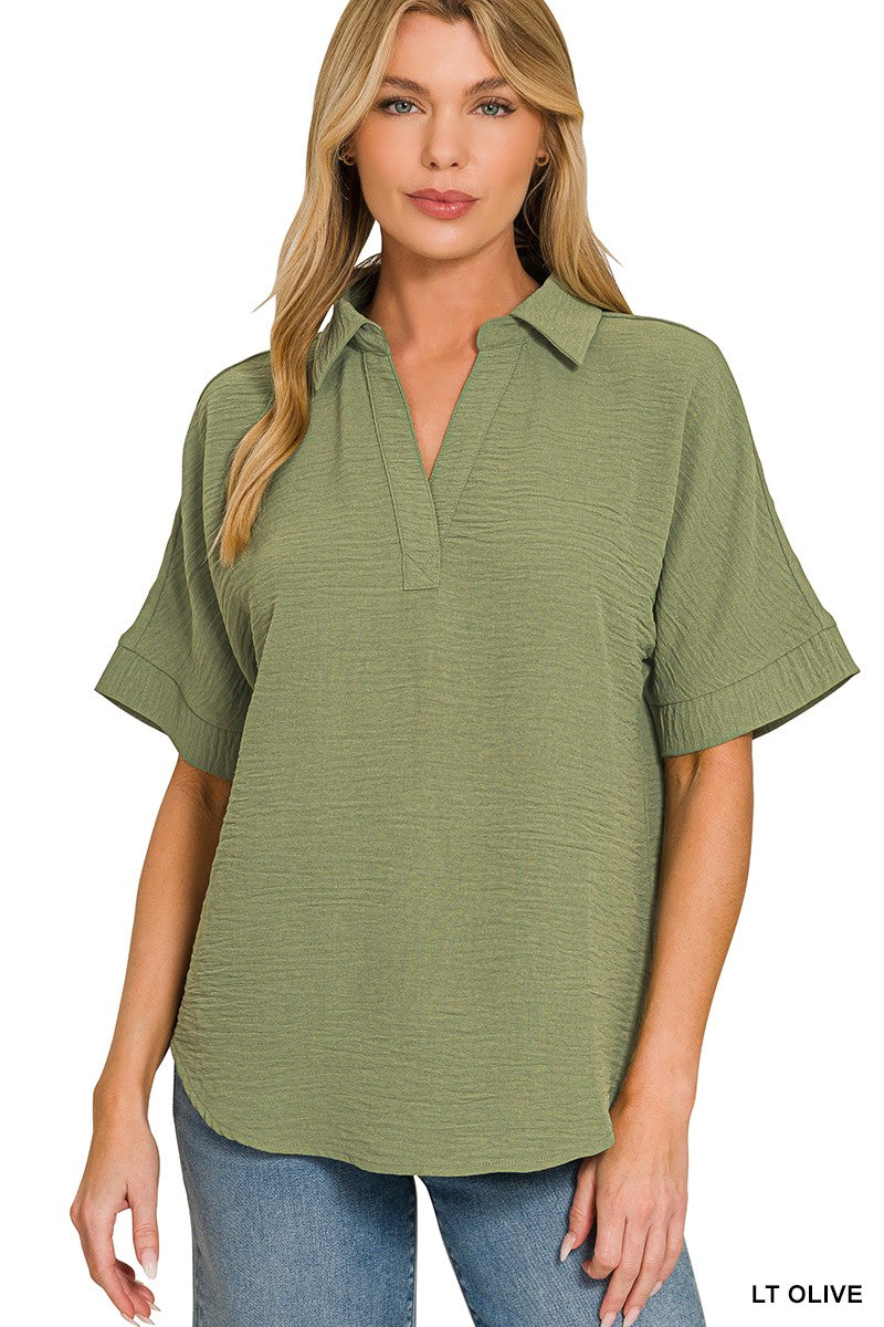 Sabrina Collared Woven Airflow Top