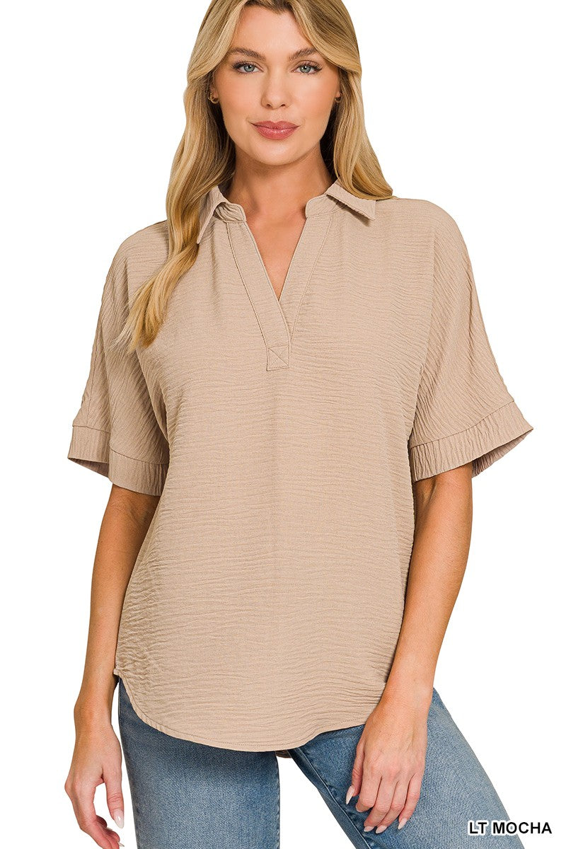 Sabrina Collared Woven Airflow Top