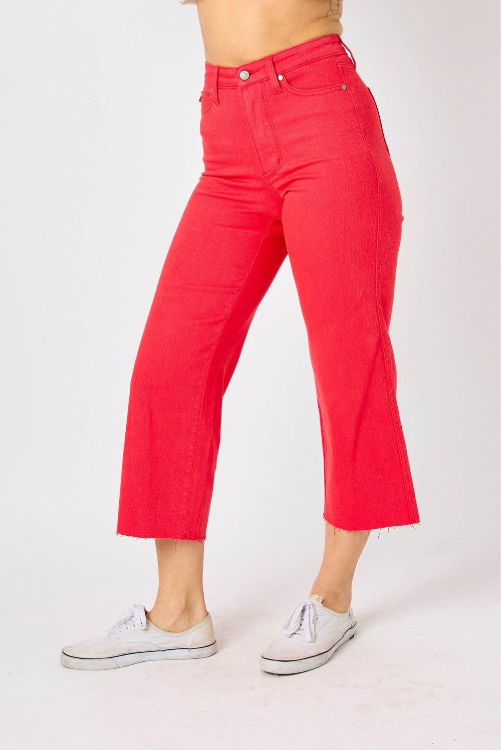 Judy Blue Rita Red Tummy Control Crop Wide Jeans