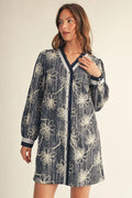 Brittany V Neck Embroidered Long Sleeve Mini Dress