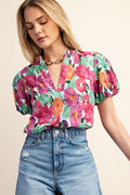 Curvy Regina Raspberry Mix floral Top