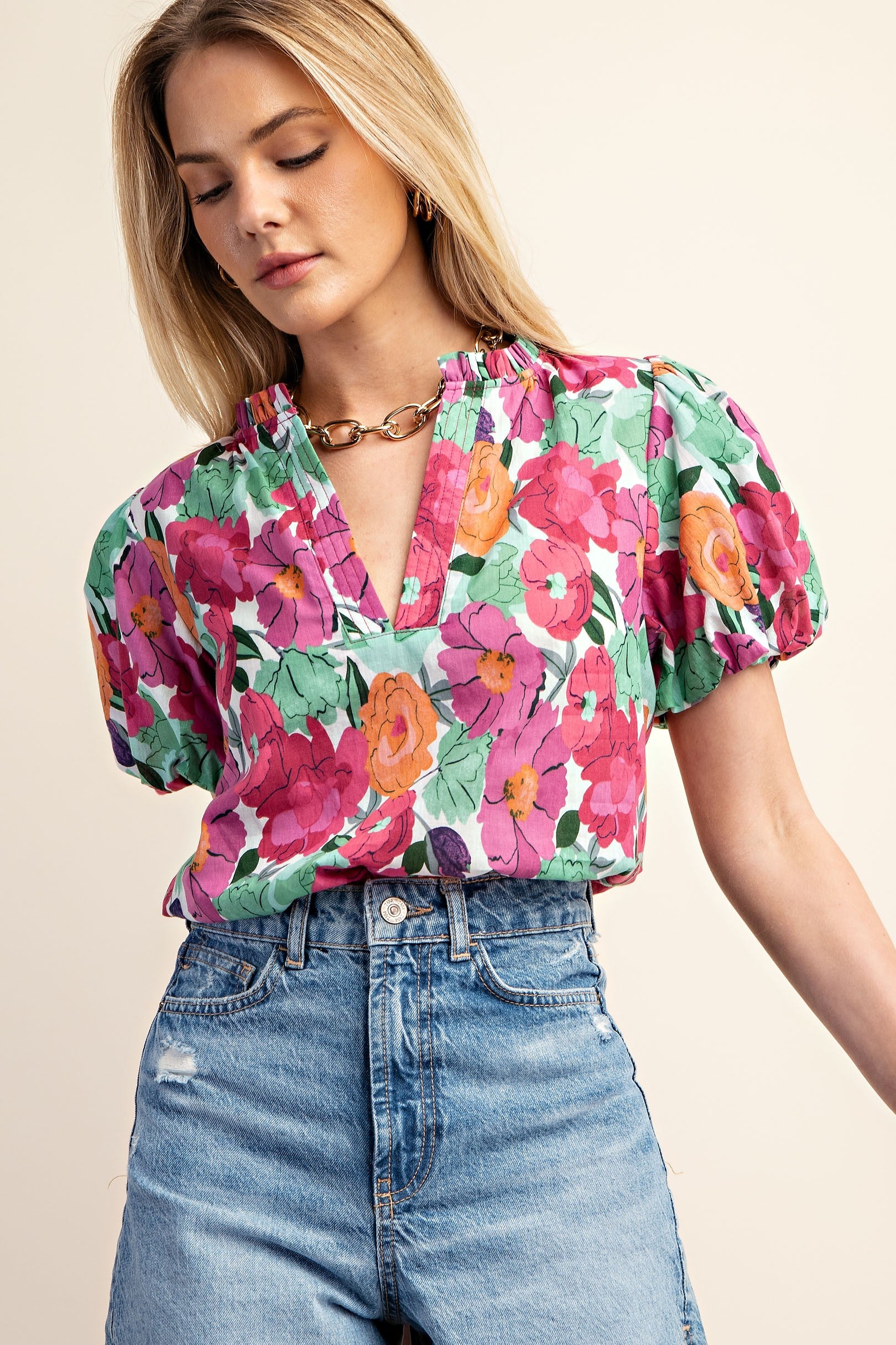 Curvy Regina Raspberry Mix floral Top