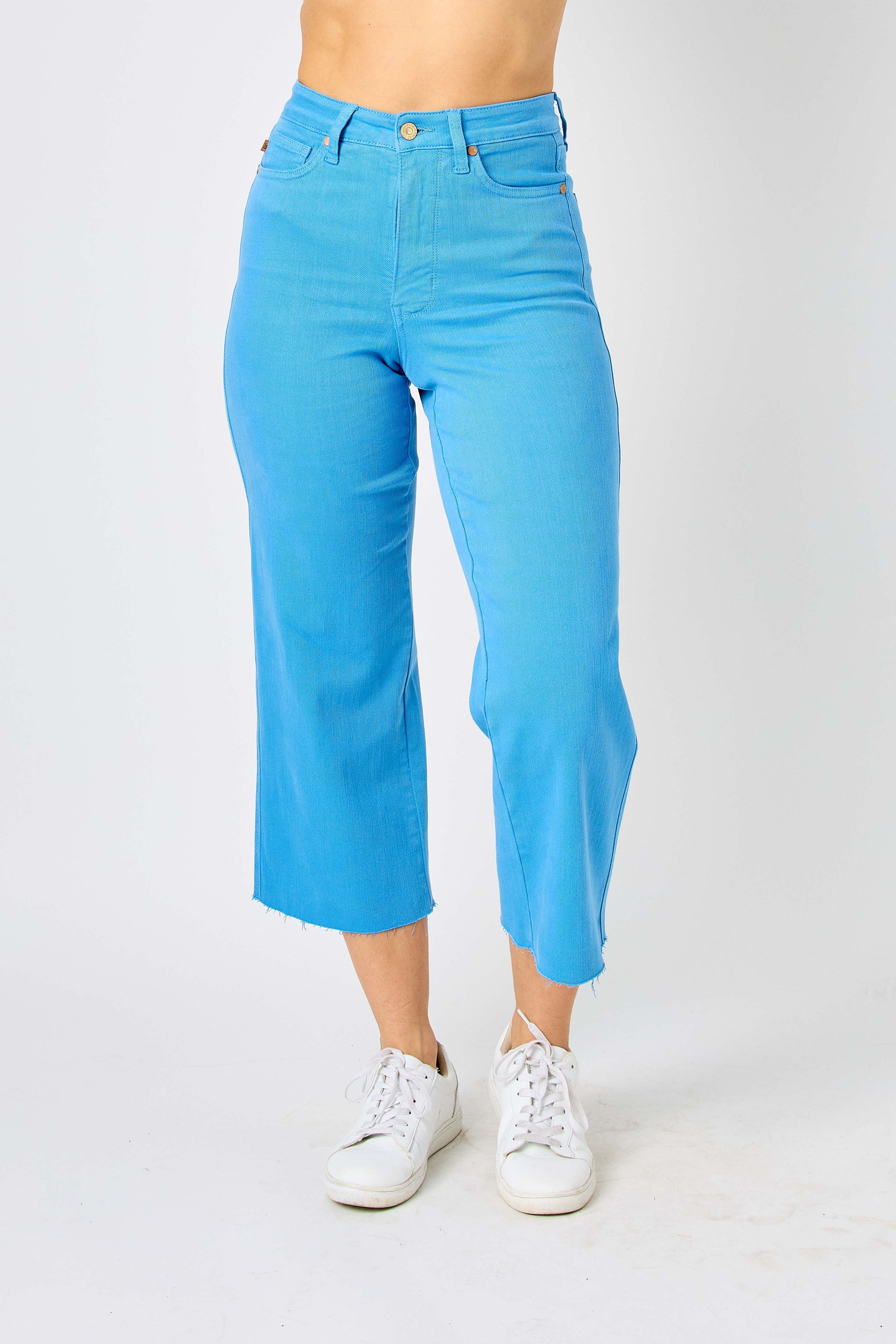 Curvy Judy Blue Sky Tummy Control Wide Cropped Jeans