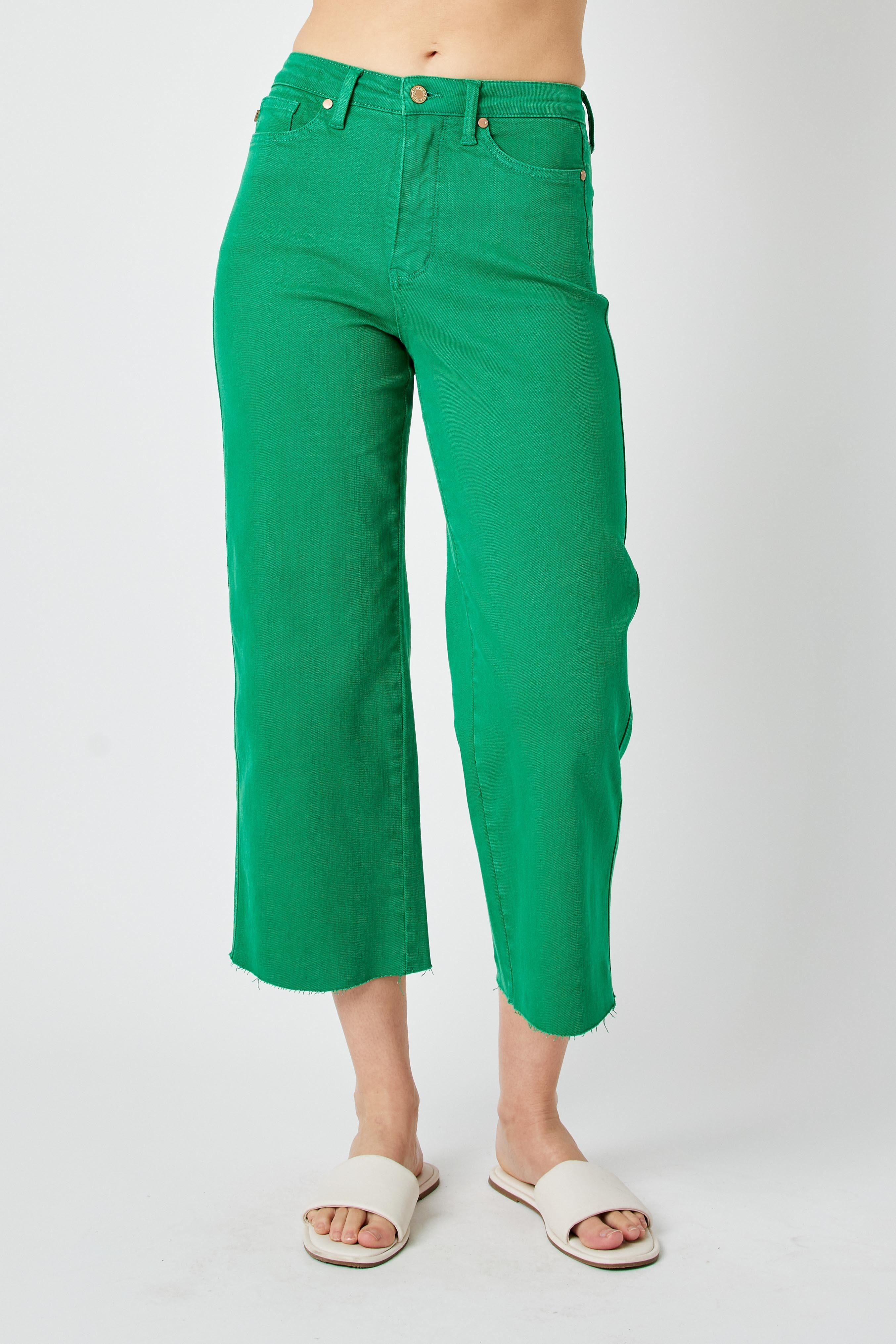 Curvy Judy Blue Kelly Green HW Tummy Control Cropped Jeans