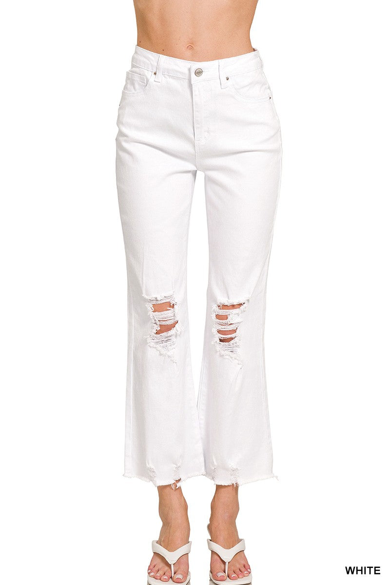 Wren White Distressed Straight Jeans