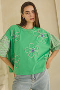 Curvy Kolbie Flower Embroidered French Terry Top